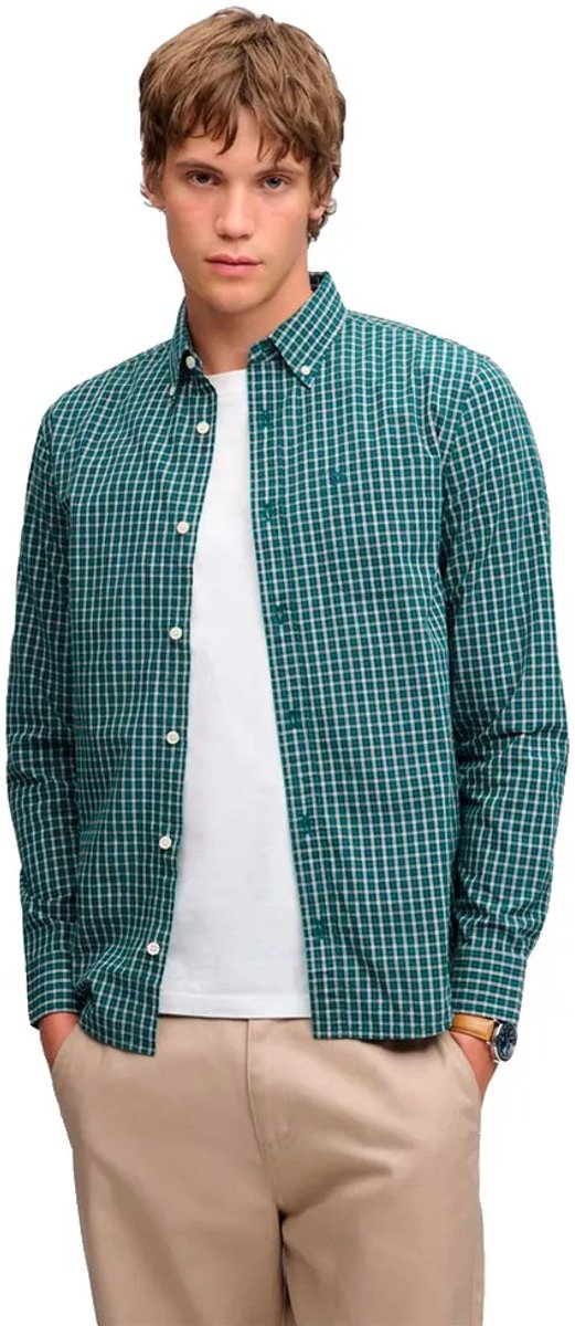 Superdry Preppy Poplin Overhemd met Lange Mouwen Heren Lange mouwen shirts Glen Groene Ruit