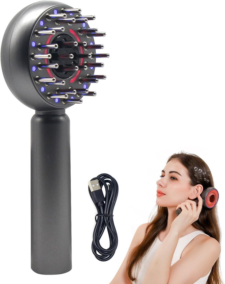 Elektrische Hoofdmassage Kam met Rood Licht, 2-in-1 Haarmassage Kam voor Ontspanning, Haarverzorging en Stimulerende Bloedcirculatie