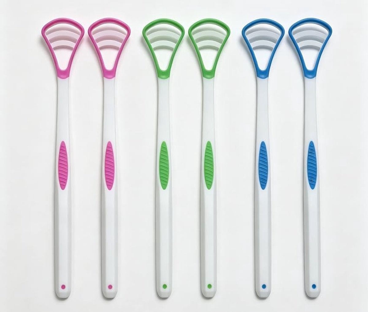 Tongschraperset - Zachte siliconen - 6 stuks in roze, groen en blauw