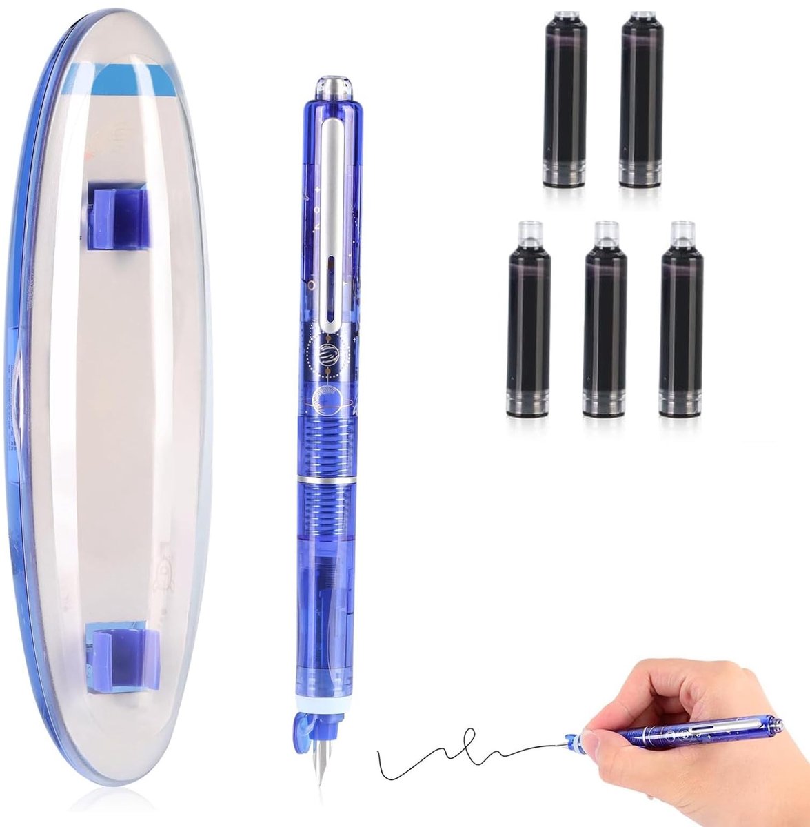 Retractable Vulpen - 0.38mm Fijn met 5 Zwarte Inktcartridges