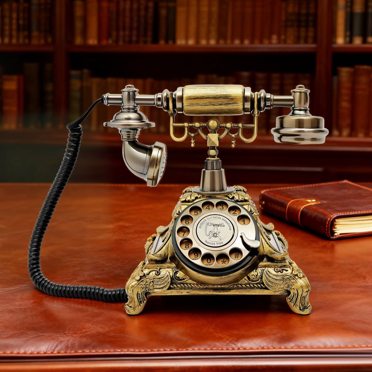 Vintage Telefoon met Schijf - Decoratieve Landlijn in Bronzen Kleur