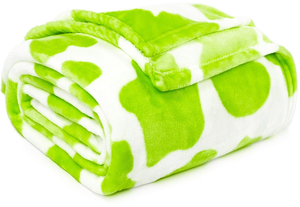 Fleece Dekentje met Koeienprint - Groen