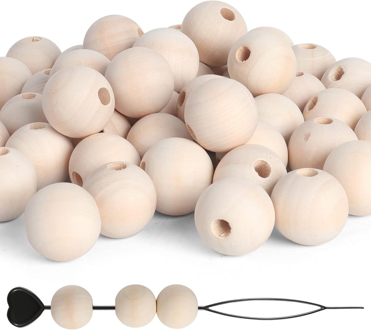 Grote houten kralen van 25 mm - 50 stuks onbewerkte houten ballen voor macramé, dromenvangers en DIY knutselprojecten