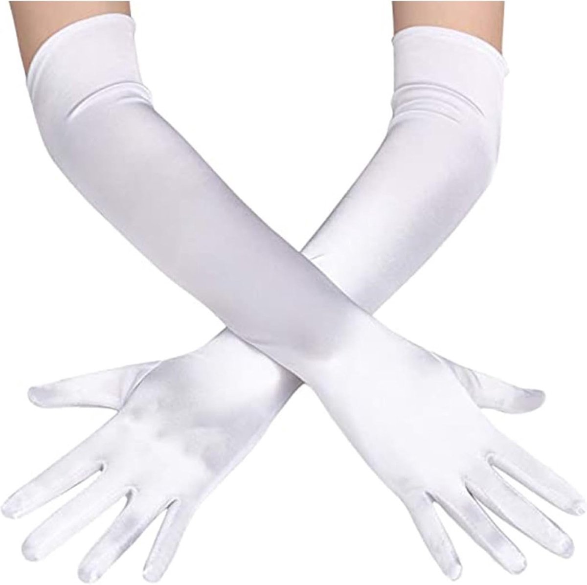 Elegante Witte Satijnen Handschoenen tot Elleboog voor Bruiloft, Opera en Feestkleding