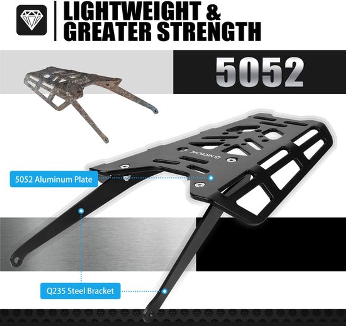 Motorfiets Achterbagagerek CNC - Lichtgewicht 1.35 kg - Compact 35x30x10 cm - Universeel - Bagagerek Motor