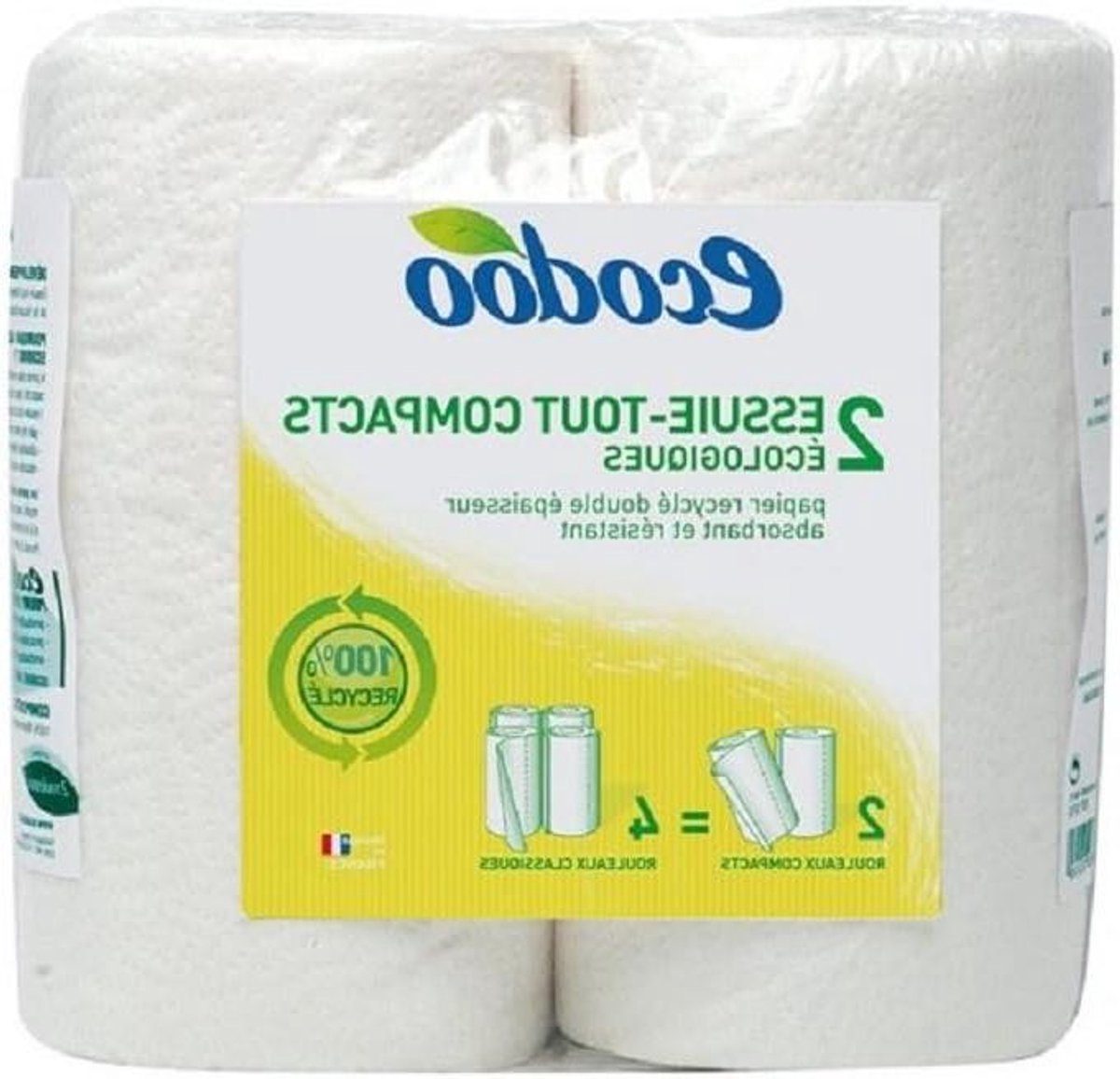 Keukenpapier - Papierrollen - Huishoudelijk Gebruik - Gerecycled Materiaal - 2 stuks - Wit