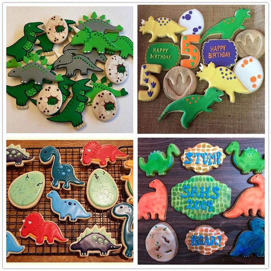 Cookie Cutters, 11 stuks Dino Cookie Cutters groot, dinosaurus-uitsteekvorm van roestvrij staal, DIY fondant koekjesuitstekers voor kinderen verjaardag dino-party decoratie — afbeelding 5