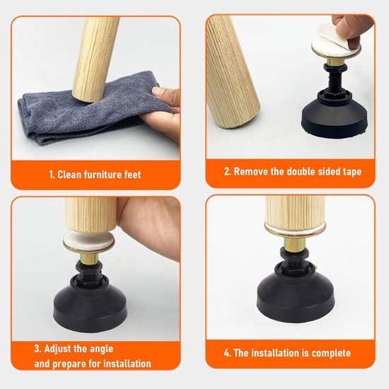 Meubelverhogers - Tafelverhogers Bankverhogers - Stabiliteit Creëren - Antislipkussen - 53-67 mm - Zwart — afbeelding 3