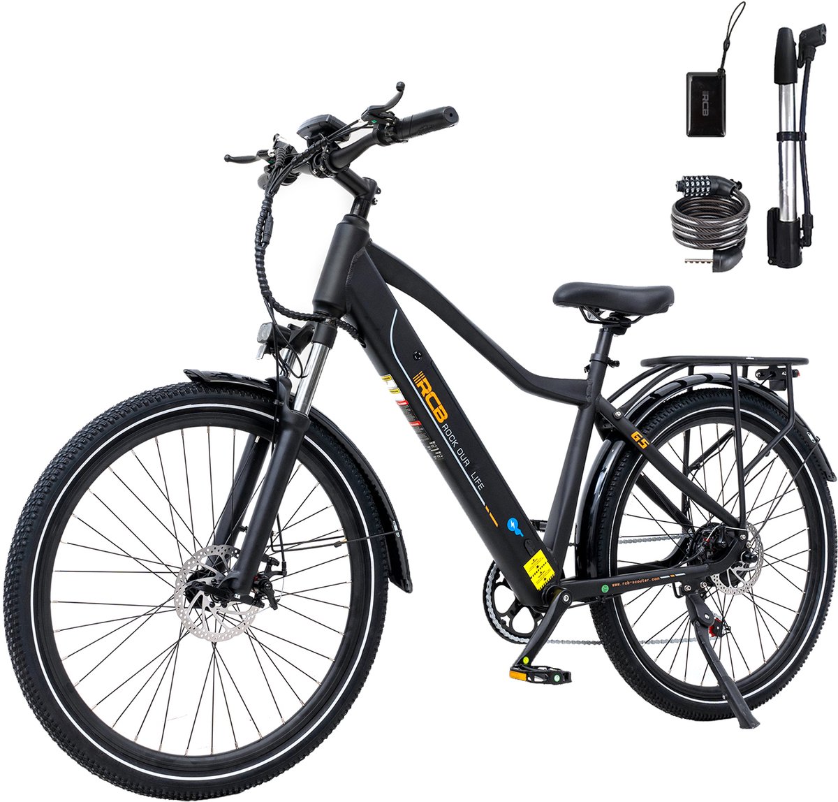RCB Elektrische stadsfiets - 250W Motor - 36V 13Ah - Tot 60-90km - 7 Versnellingen - Met App en NFC - Zwart