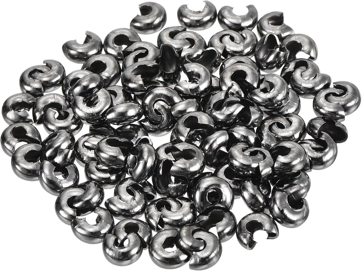 Kralen, afstandskralen, 4 mm, kasseerkralen, halfronde tussenkralen, messing, kleine krimpkralen, eindstuk voor armbanden, doe-het-zelf sieraden, metallic zwart