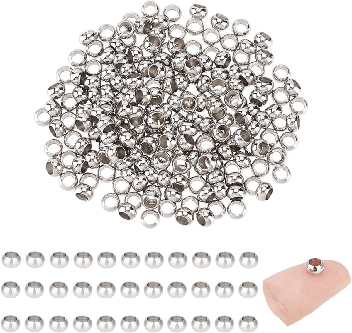 200 stuks gladde kraal afstandhouder van roestvrij staal 304 kleur roestvrij staal charme tussenkralen voor halsketting, armband, bjioux maken, 5 x 3 mm, gat 3 mm