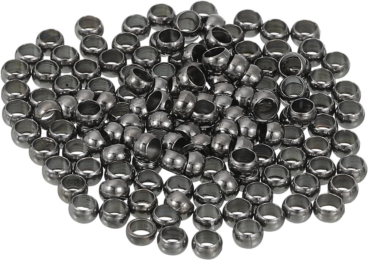 Kralen, 3 mm, messing tussenkralen, druskralen, tube-krimpkralen, afstandskralen voor armbanden, sieraden, doe-het-zelf knutselen, metallic zwart