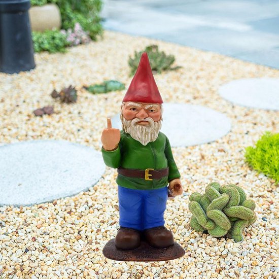 Standbeeld van tuinkabouter, 15 cm, dwergenornament, grappige tuin-gazonornamenten, waterdichte zonwering, tuindecoratie voor de tuin, terras, balkon, middelvinger, grappige kabouter — afbeelding 3