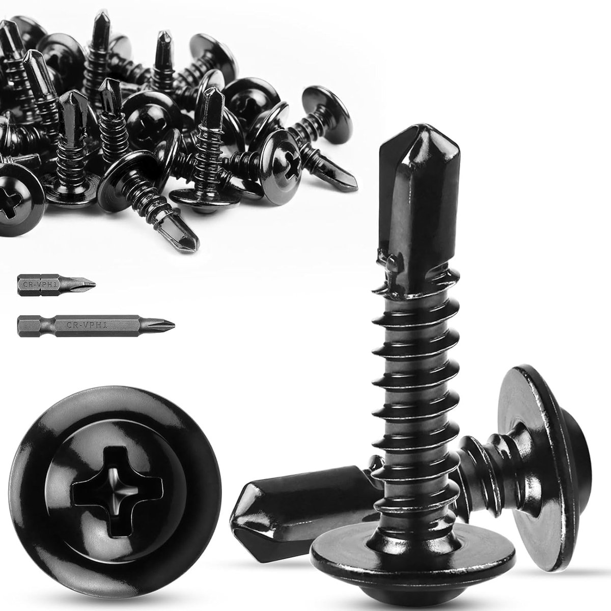 schroeven, metaal, M4,2 x 19 mm, boorschroeven, 410 roestvrij staal, plaatschroeven, zelftappend, 60 stuks, metalen schroeven, zelftappend met schroevendraaier, bit voor