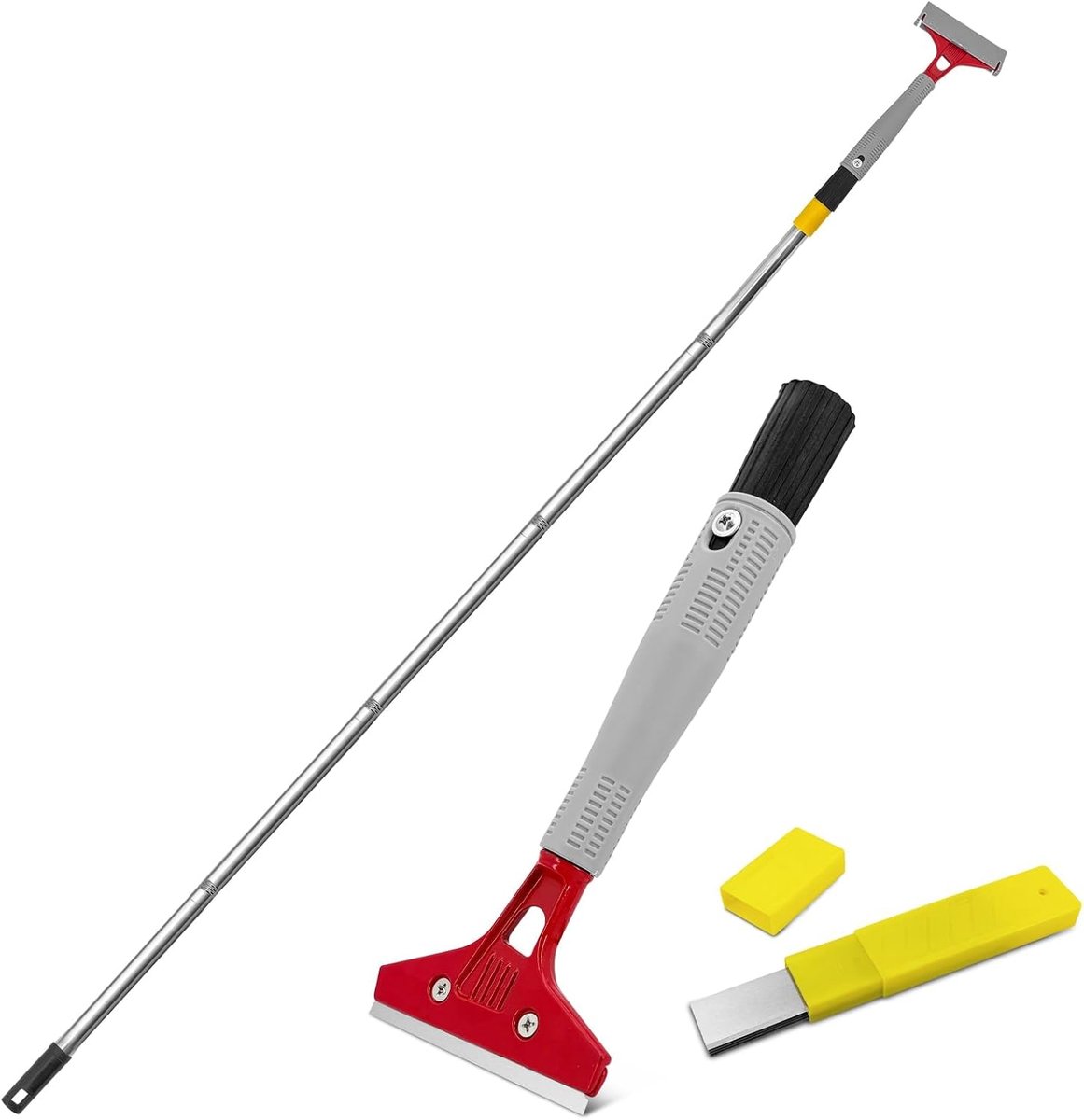 behangverwijderaar met 10 messen, behangschraper met lange steel, schraper, gereedschap, glasschraper, verfschraper met rubberen grip, vloerschraper voor ramen en tegels