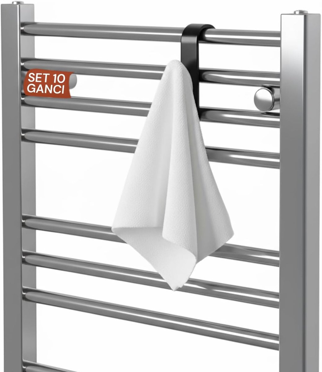 - Set van 10 zwarte haken, universele handdoekwarmer van robuust kunststof, eenvoudig op planken en deuren zonder boren, ruimtebesparende kleerhanger voor huis, kantoor, badkamer en keuken