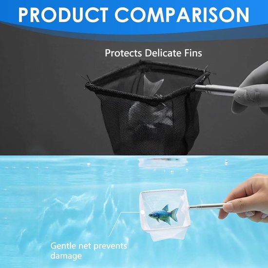 Garnalennet voor aquarium, 6,5 cm, klein visnet met uittrekbare roestvrijstalen handgreep, fijn nylon net, praktisch aquariumschepnet voor kleine vijvers en aquaria, telescopische steel, 1 stuk — afbeelding 3