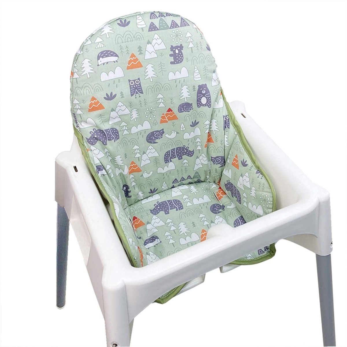 Katoenen stoelhoezen compatibel voor Ikea Antilop kinderstoel, katoenen oppervlak en gewatteerd, bospatroon, opvouwbare babystoelhoes voor antilop kinderstoel kussen (groen bos)