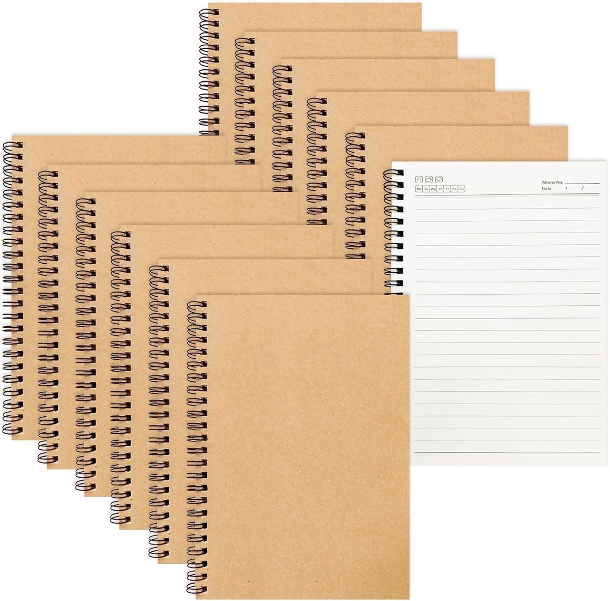 Set van 12 spiraalblokken A5, gelinieerd, 21 x 14 cm, 120 pagina's collegeblokken voor school, kantoor, studie en notities