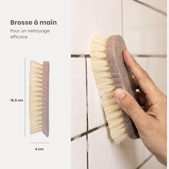 Multifunctionele borstel - Harde en duurzame borstelharen - 12 x 6 x 4 cm - Gemaakt in Spanje van gerecyclede materialen - Plat ergonomisch ontwerp - Bruin — afbeelding 2