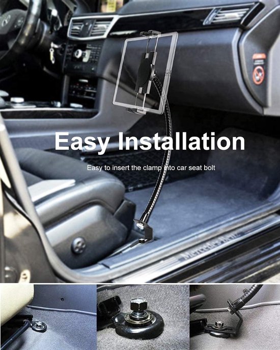 Auto Stoel Rail Tablet Houder, Vrachtwagen Tablethouder - Car Seat Rail Tablet Holder mit Zwanenhals Metalen Arm, voor iPad Pro Air Mini, iPhone, Galaxy Tab, Lenovo, Telefoon, 4-13" — afbeelding 4