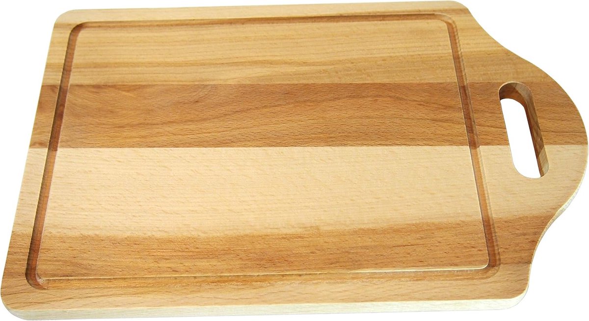 Houten snijplank met handvat, 30,5 x 20 cm, snijplank van natuurlijk beukenhout met sapgroef, peddelsnijblok voor het snijden en serveren van voorgerechten, keukenaccessoire