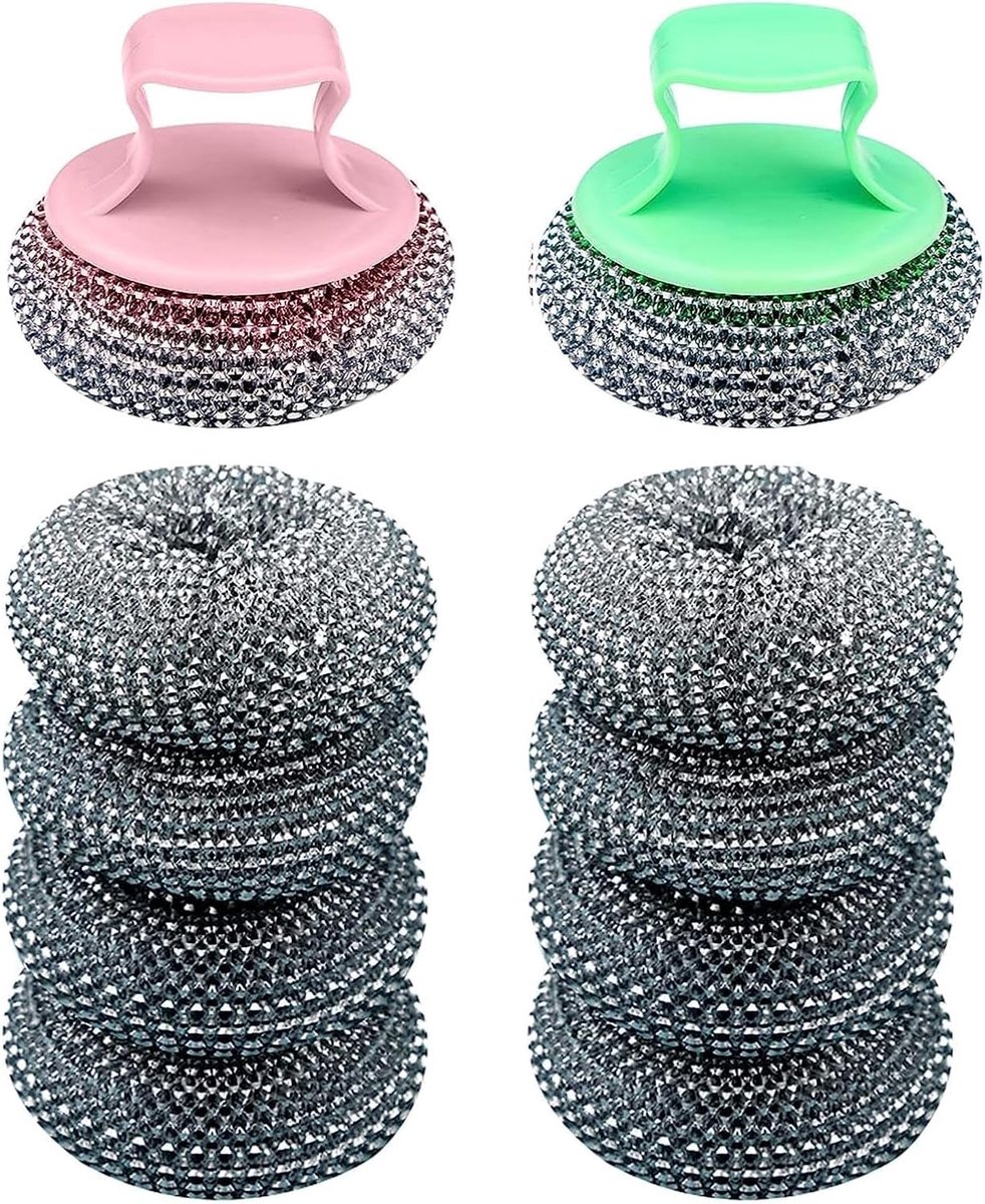 Sponzen van roestvrij staal, 10 stuks, verwijdert korstjes zonder krassen, van roestvrij staal, metalen sponzen, borstels voor het reinigen van potten, pannen