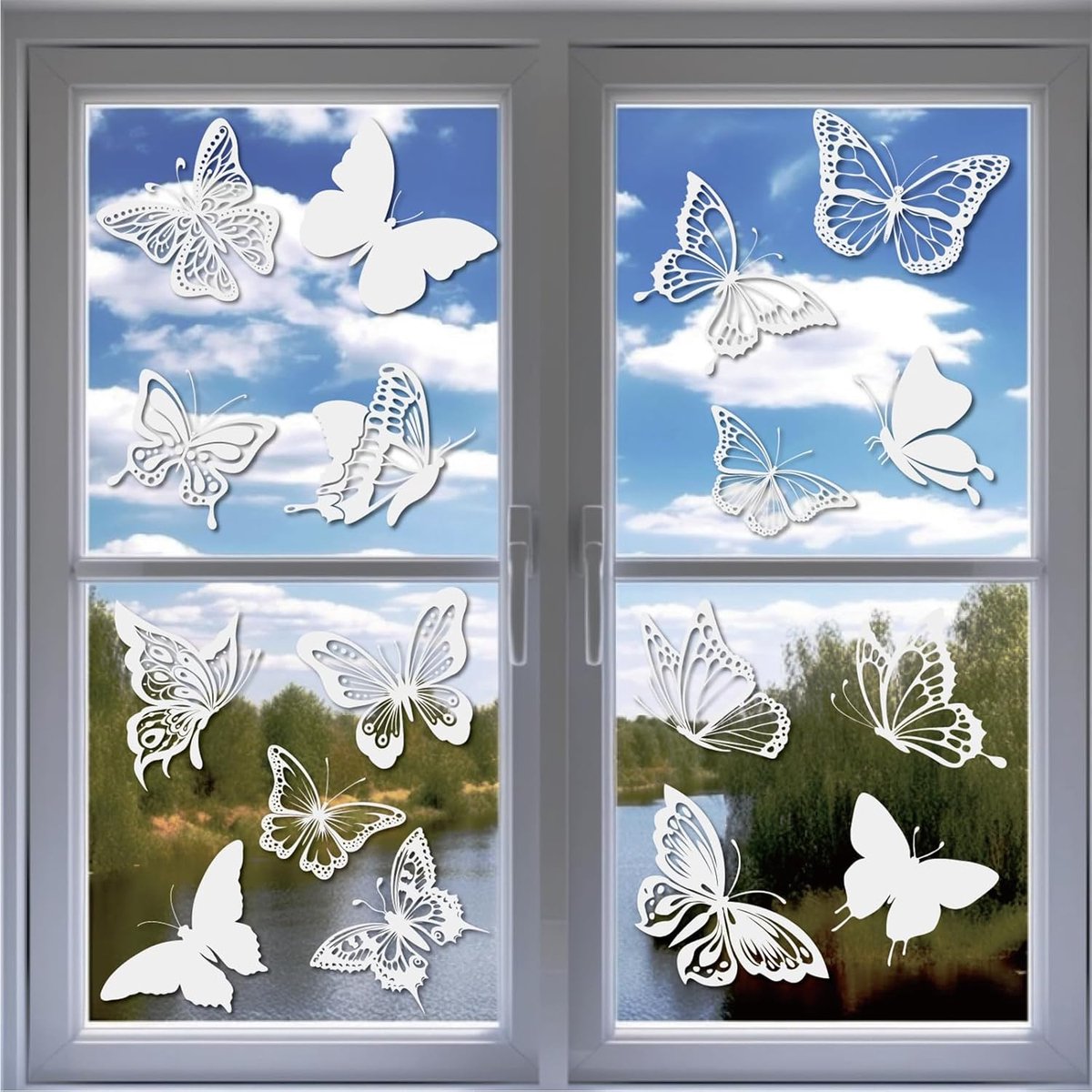 Suncatcher Vlindersticker, vogelbescherming, 24 prisma raamstickers, vogelbescherming, raam, vogelbescherming voor glazen ramen, vogelbescherming, zelfklevend, vogelsticker, raam, wit