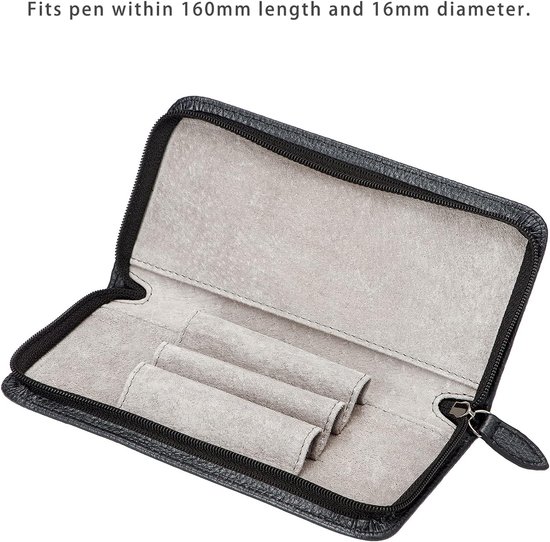 echt lederen vulpen case, 3 verdeelde slots, rits pen case pouch, handgemaakte display houder voor rollerball pen van echt — afbeelding 4