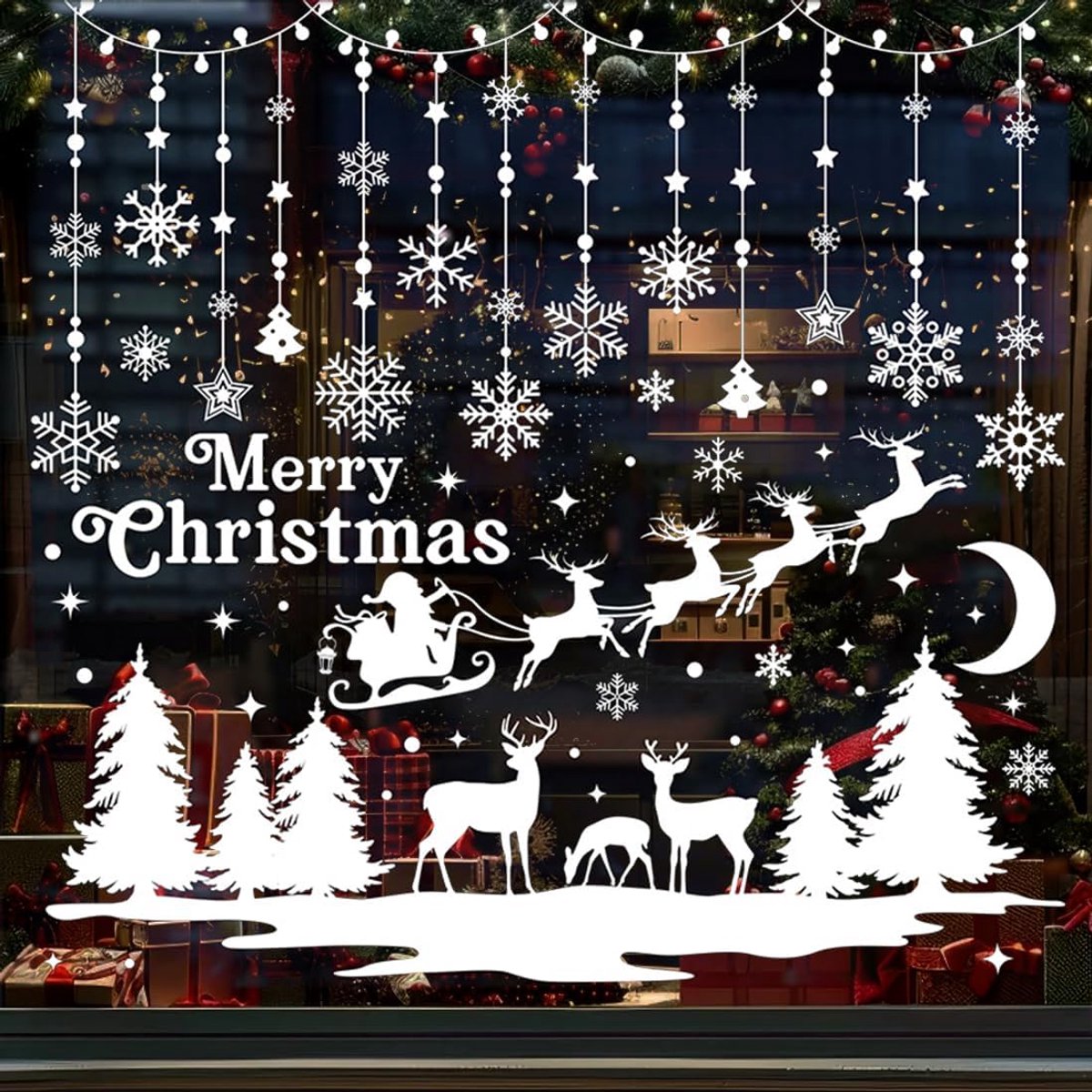 Raamstickers voor Kerstmis, 9 vellen, zelfklevend, raamstickers, kerst, raamsticker, herbruikbaar, pvc-stickers voor Kerstmis, winter, raam, deurdecoratie