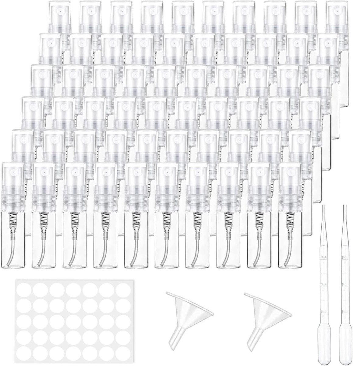 Reissprayflessen, parfumdispenser, mini-sprayfles, voor parfum, lichaamsverzorging, vloeistof, cosmetica, 60 stuks, 2 ml