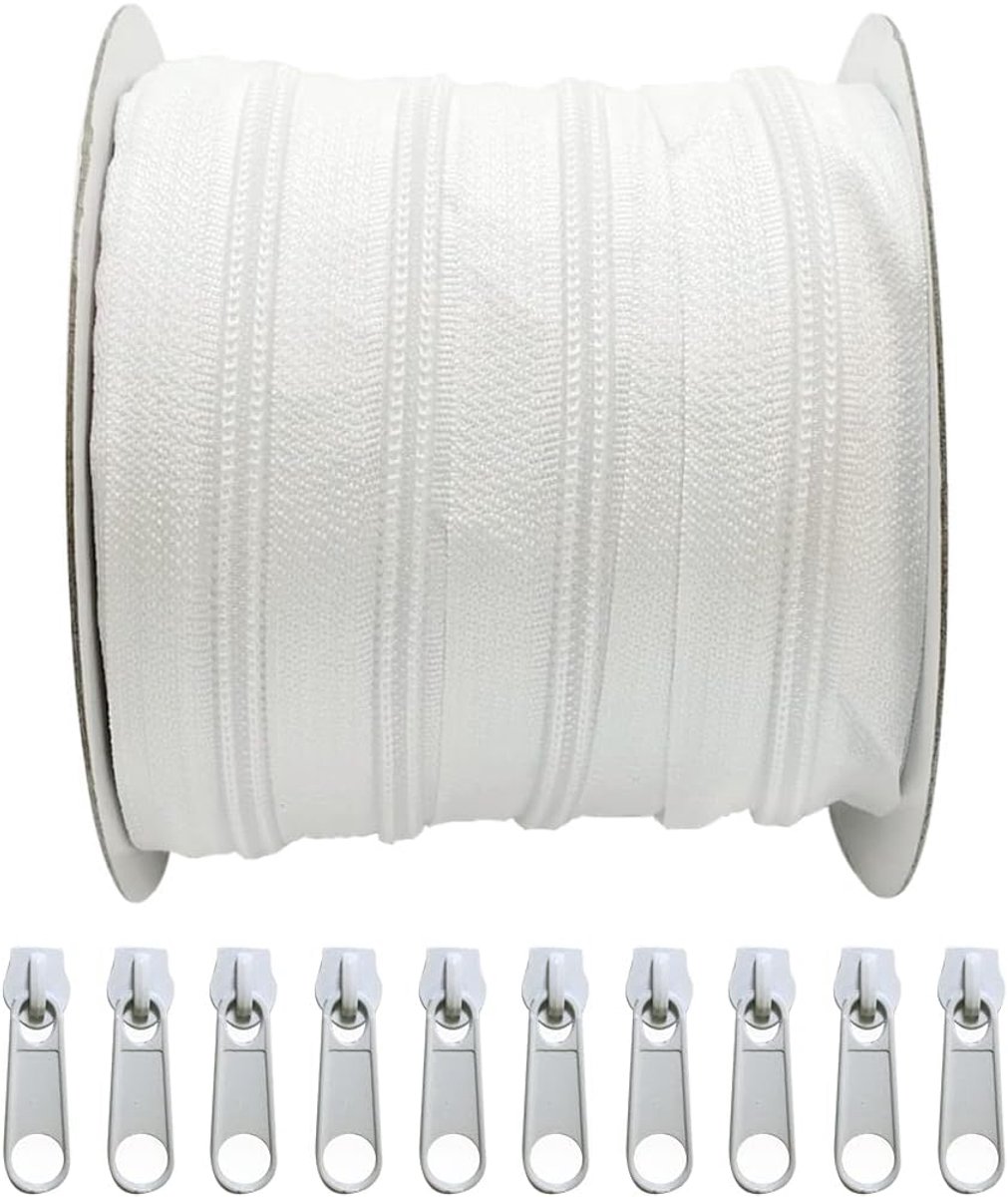 25 meter/rol 3# doorlopende ritssluitingen, nylon, knutselaccessoires, tent, met 10 vrije schuivers van metaal om te naaien (25m, 101)