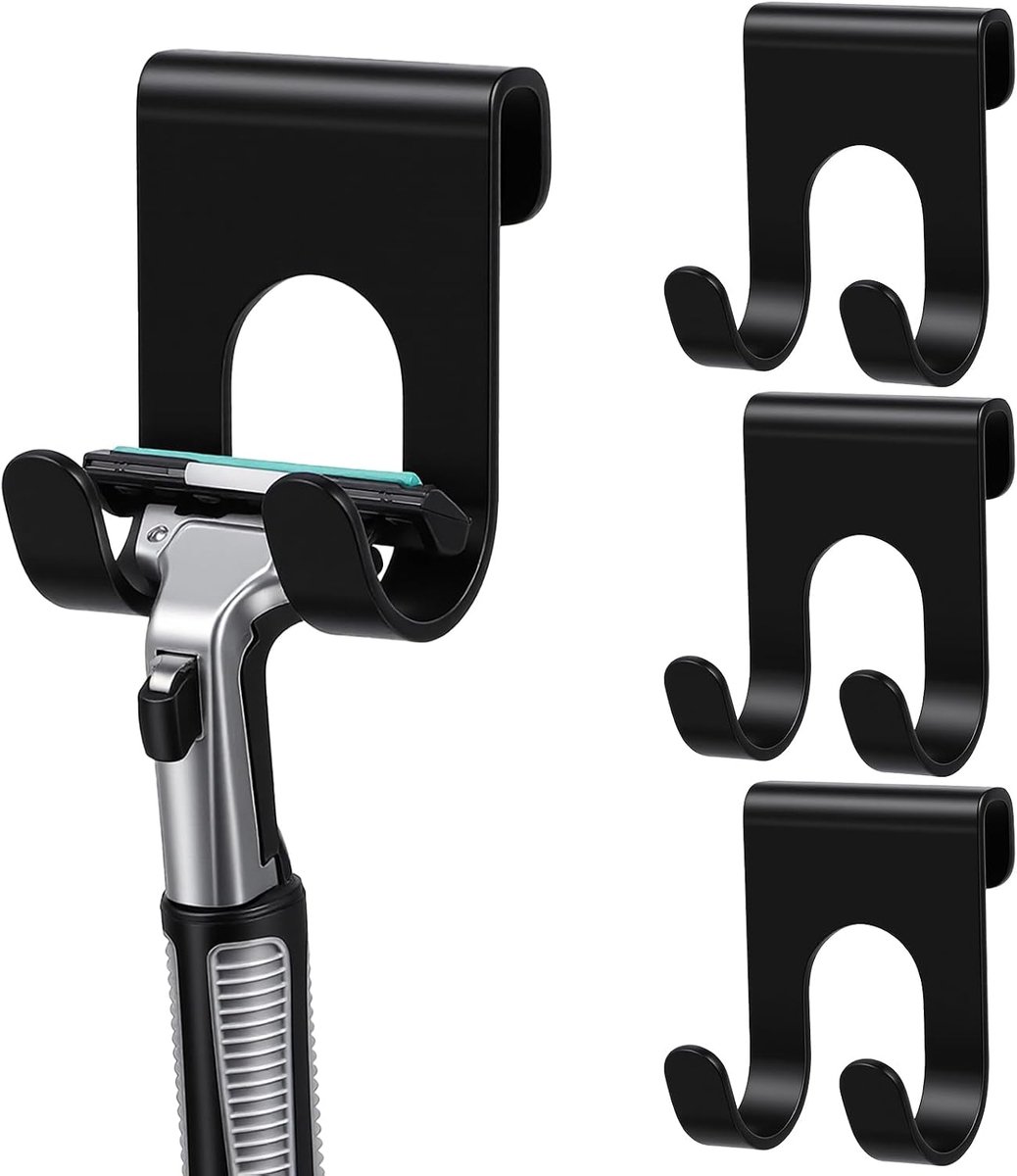 Set van 4 zelfklevende douchescheerhouders voor douche, scheerhaken zonder boren, voor badkamer, keuken, slaapkamer (zwart)