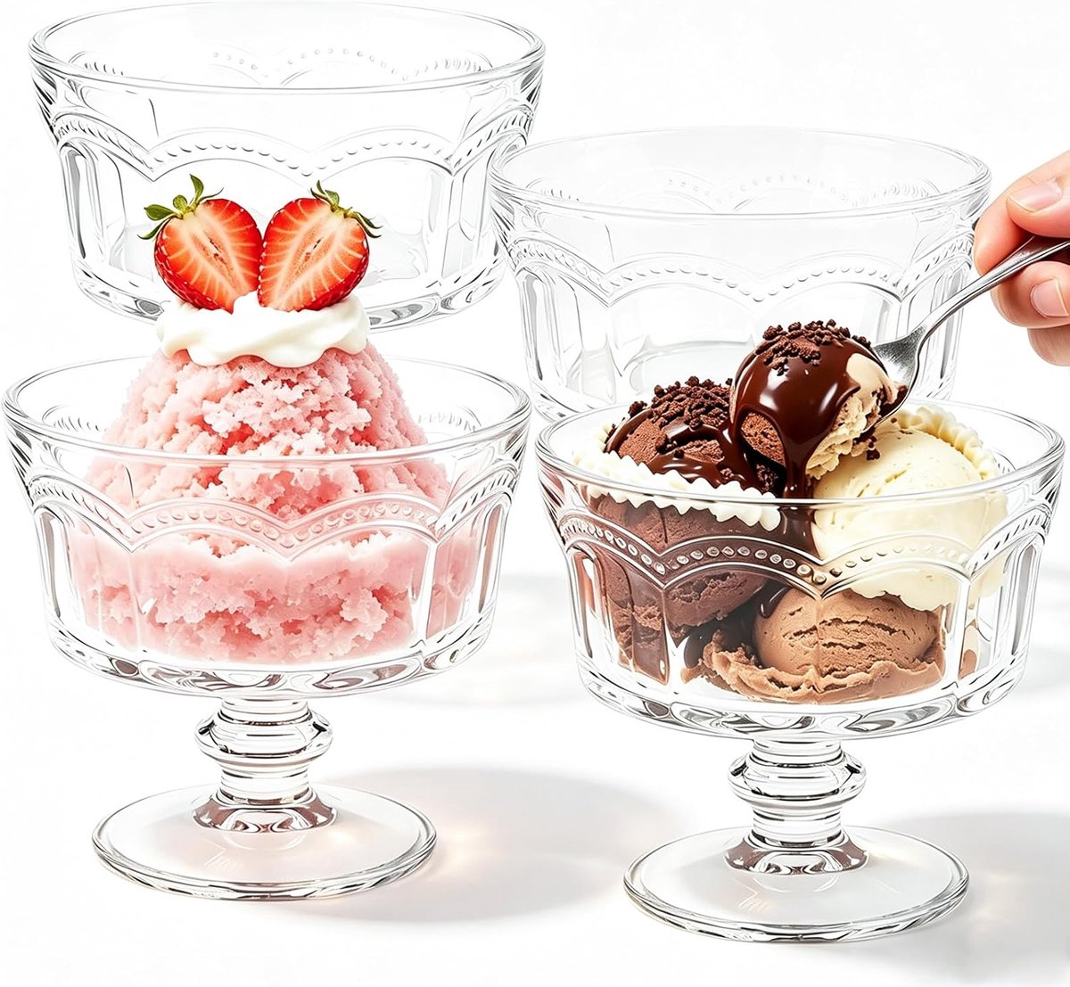 Dessertkommen van transparant glas, 250 ml, herbruikbare dessertkommen voor ijs, milkshakes, desserts en fruitsalades (250 ml)