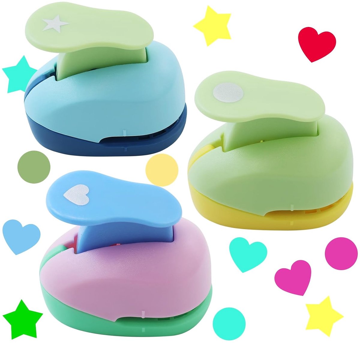 3 stuks stansmachine voor papier, decoratieve stansmachine, perforator, cirkel, ster, hart voor scrapbooking, doe-het-zelf decoratief schilderen, bladwijzers