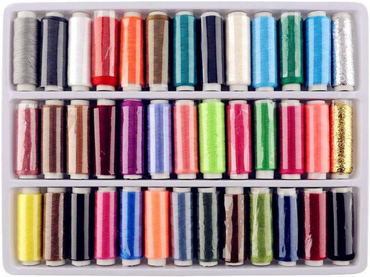 byou Naaigaren, naaimachinegaren, 39 stuks, polyester, meerdere kleuren, naaigaren-assortimentset voor machine- of handnaaien, 100 meter