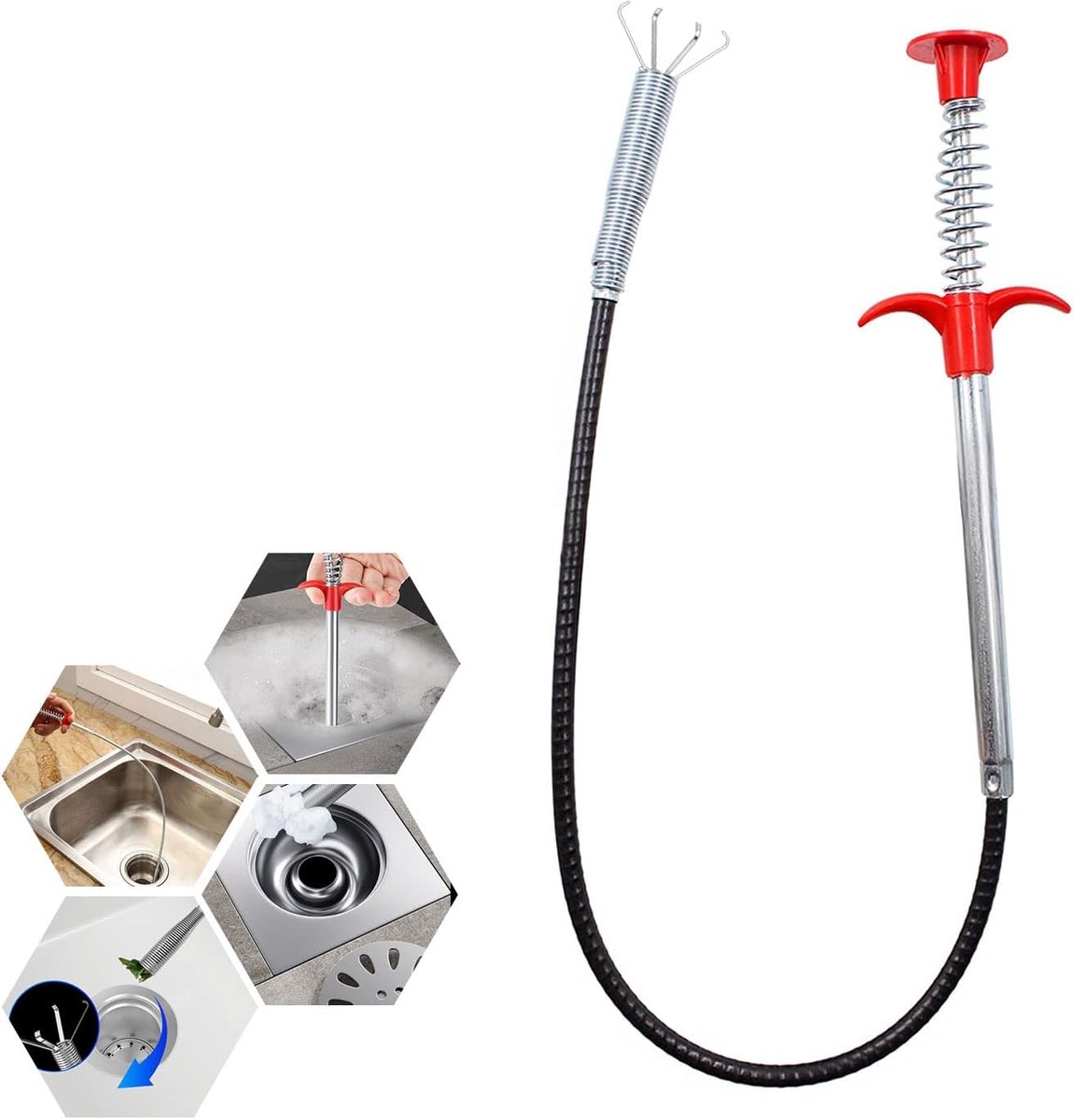 Gereedschap, 56CM/22IN Flexibele Spoelbakontstopper Afvoerstangen Snake Drain Tool met eenvoudige bediening Veerpijp Herbruikbare spoelbakontstopperborstel voor aanrechtkuip