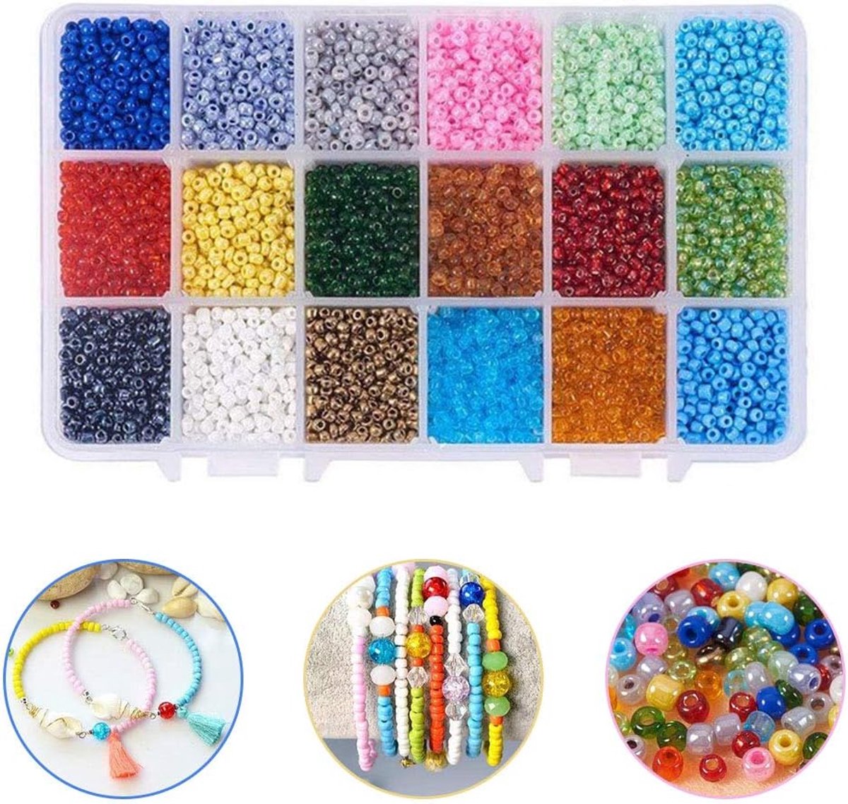 Kralen kristal glas kralen voor sieraden maken, kleurrijke kralen voor armband ketting DIY ambachtelijke projecten (18 gemengde kleuren met container box)