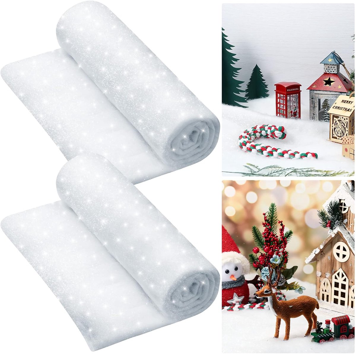 Kunstsneeuw, mat, glitter, sneeuwtapijt, decoratie voor kerstdorp, winterlandschap, kunstsneeuwmat voor kerstdecoratie, 2 sets, 150 x 200 cm