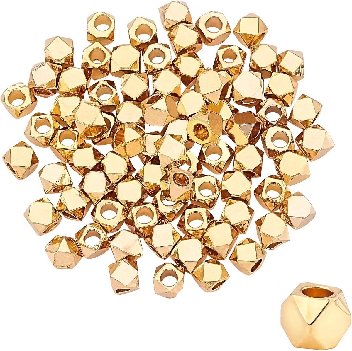 Elite ongeveer 100 stuks gouden hoekloze kubus kralen facet geslepen spacer kralen volledige streng facet etnische metalen afstandhouders, gat: 1,2 mm