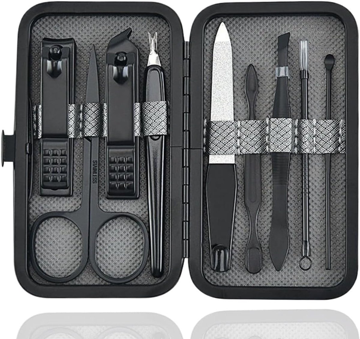manicure set, 9-in-1-delige reisset, nagelverzorgingsset, nagelset heren, manicureset dames, nagelset, manicure, nagelknipper set, nagelschaarset, met leren tas voor onderweg
