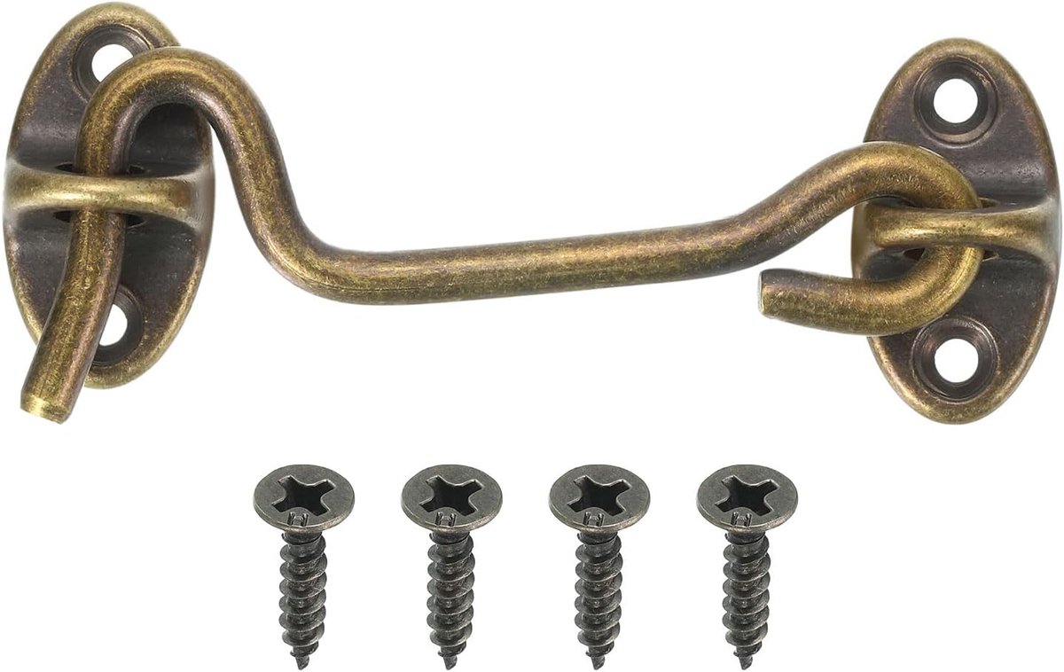 Haak- en ooggrendel, 7,6 cm (3 inch), schuifdeursluiting, messing, cabinehaak, inkijkbescherming, deuren voor ramen, schuifdeur, schuur, brons