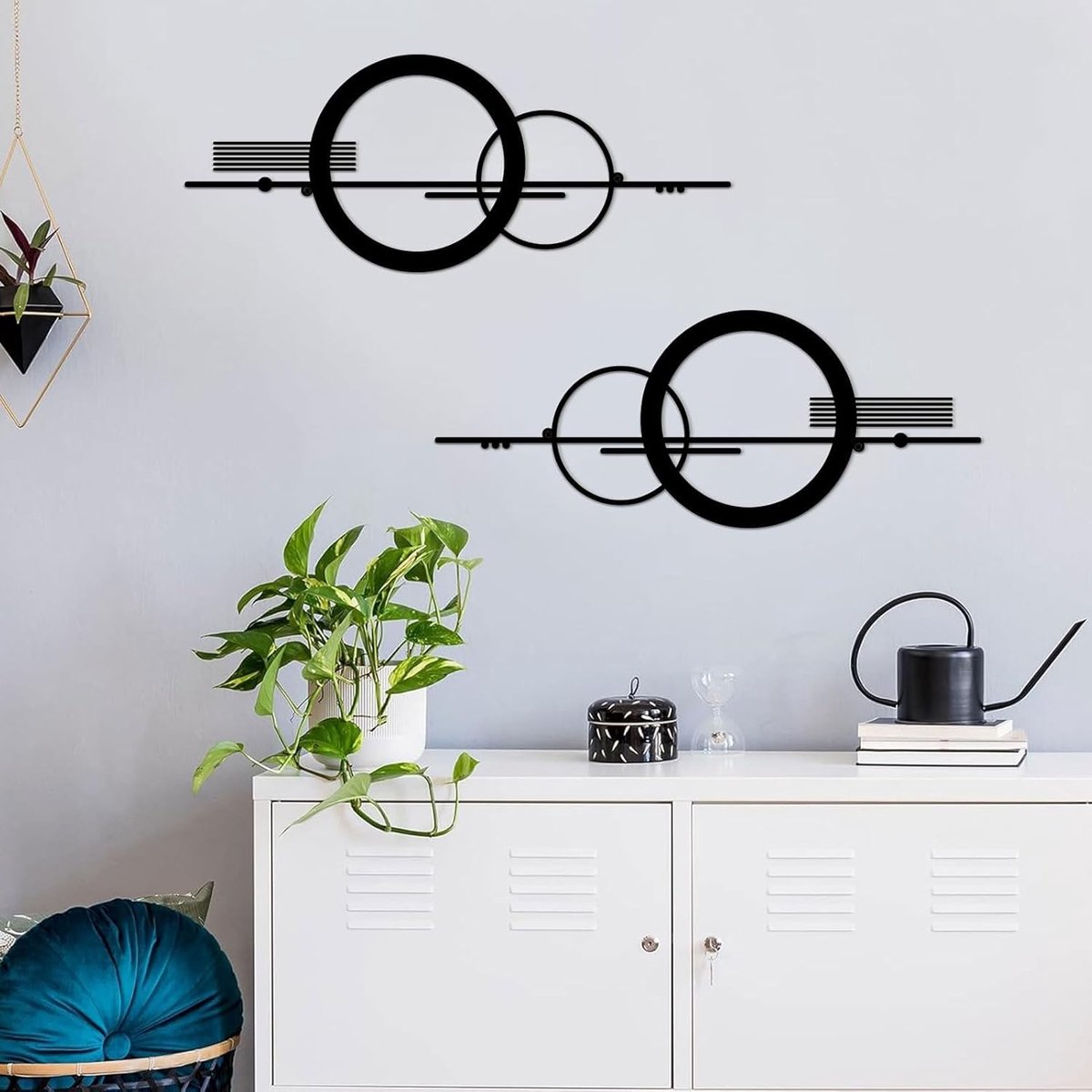 ruelen 2 stuks kleine metalen abstracte kunst muurdecoratie, moderne minimalistische enkele lijnkunst, metalen verticale geometrische muurdecoratie voor thuis, slaapkamer