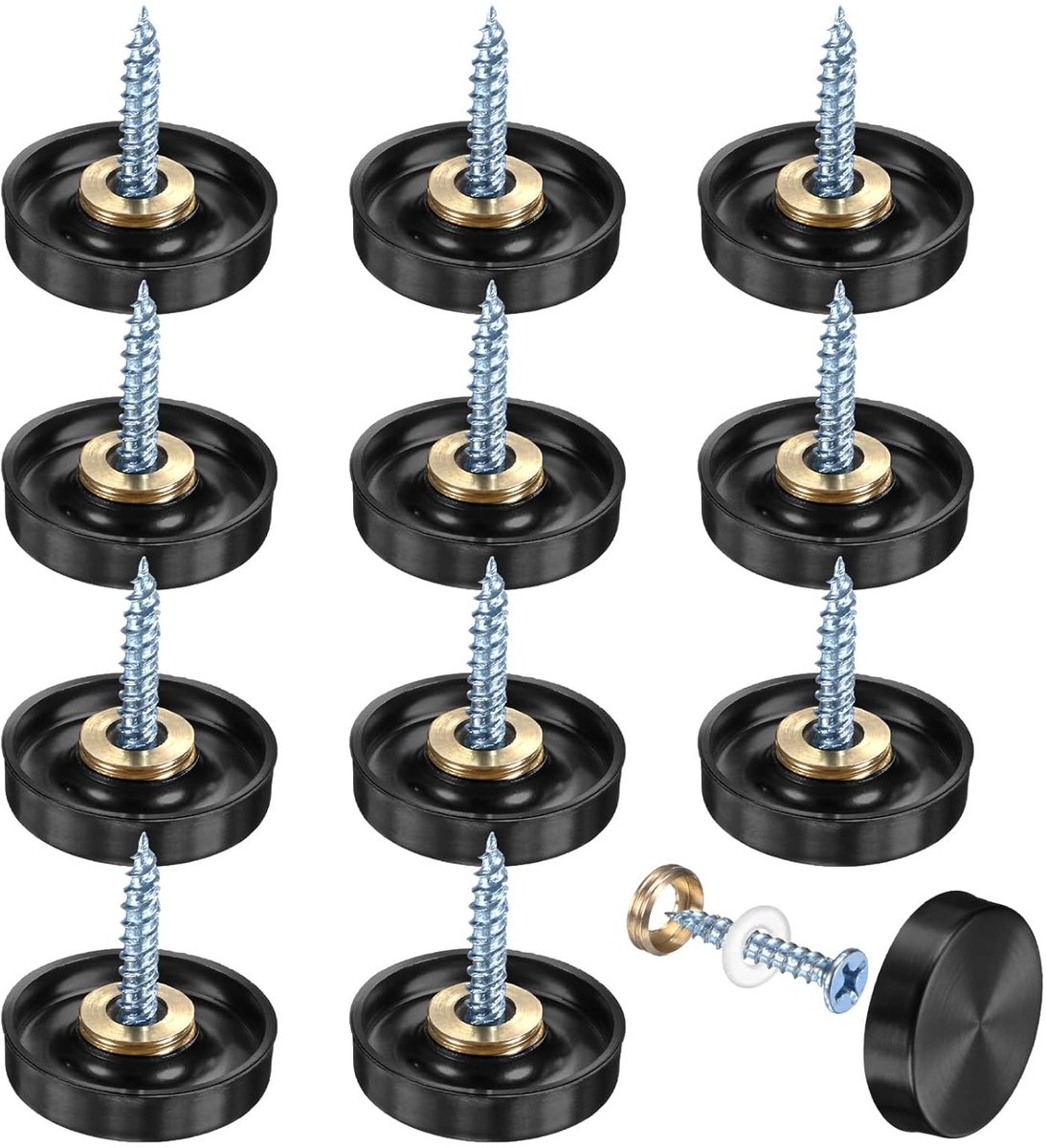 METERXITY 12 stuks schroefafdekkingen voor schroeven, 0,86 inch diameter geborsteld roestvrij staal spiegel decoratieve schroeven voor bevestiging voor reclameborden / hardware kamer [zwart]