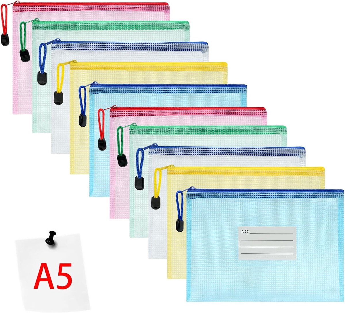 PVC Zip Document Map, 10 stuks A5 Zip Folder Tas Opslag Rits Zakken met Label Tas voor Schoonheidsproducten Kantoorartikelen Reisaccessoires