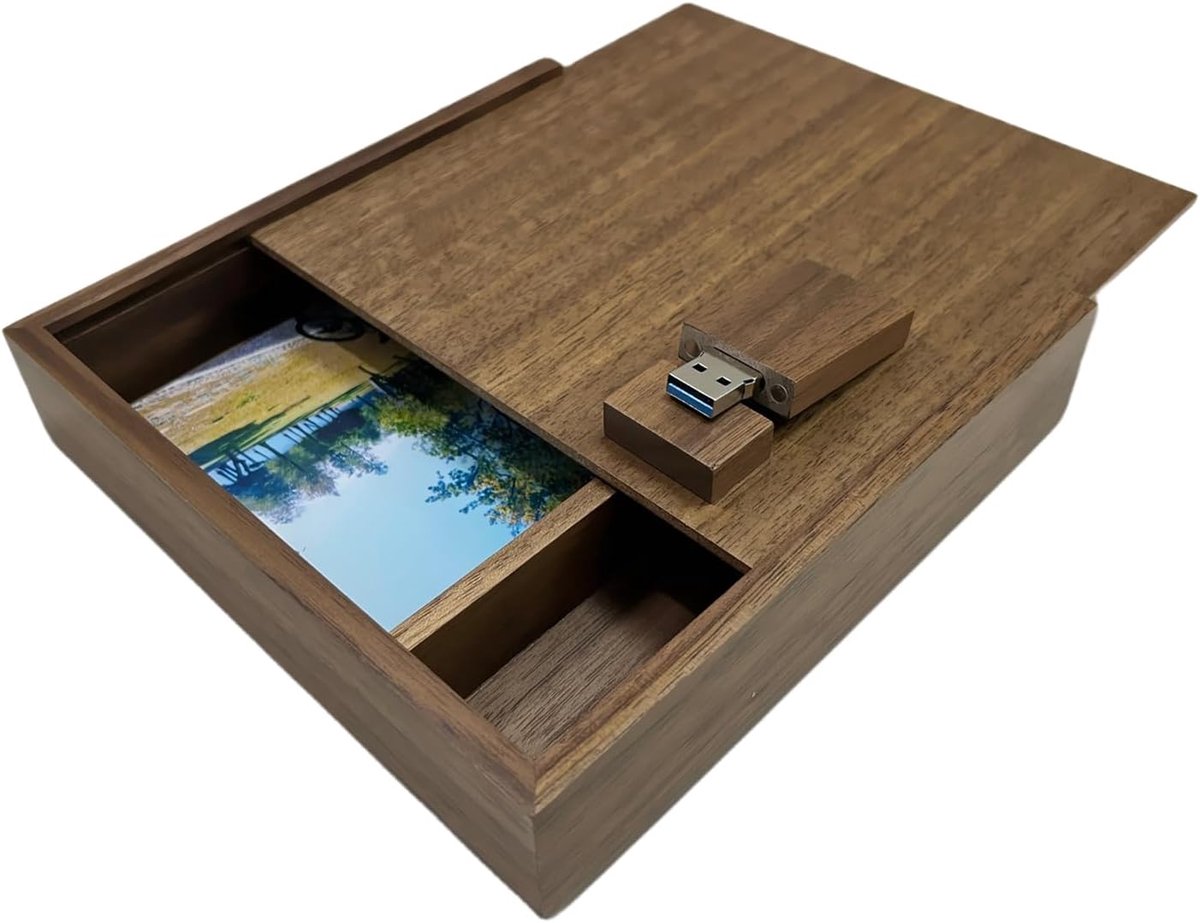 Houten Foto Album Box USB Flash Drive 16 GB 32 GB 64 GB Fotografie Bruiloft Opslag Apparaat USB3.0 Memory Stick Aanpasbare Pendrive 16GB Walnoot