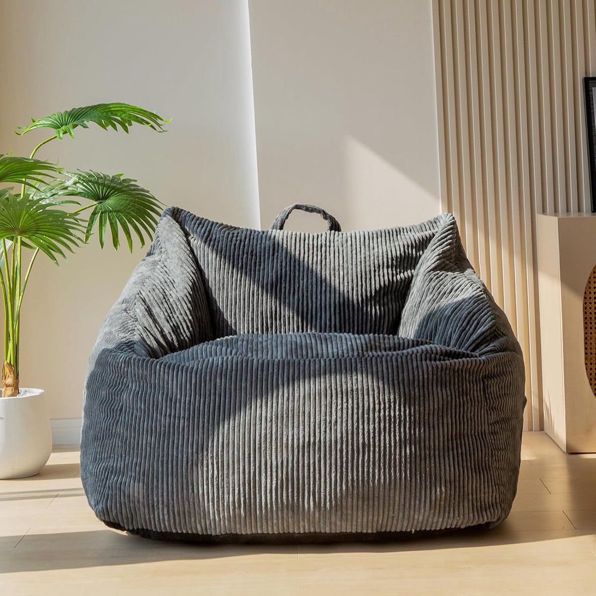 SnelShoppen - MAXYOYO Zitzak voor Volwassenen, Corduroy Zitzak met Schuimvulling, Luie Stoel voor Woonkamer, Handgreep voor Gamen, Lezen en Ontspannen