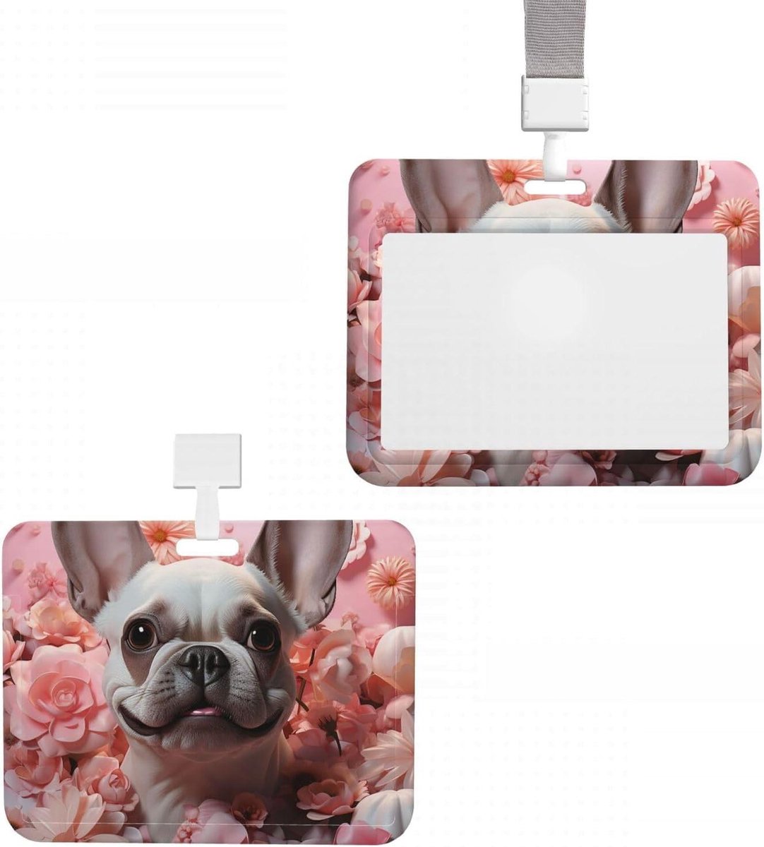 ID-kaarthouder - Badge beschermer - Werk identificatie - Schuifontwerp - 10x7.6 cm - Roze Bloem Hond
