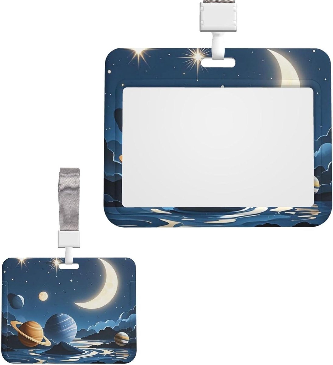 Glijdende ID-kaarthouder - Kaarthouder Kantoor - Veilig Identificeren - Schuifontwerp Geen Opening - 10.2 x 6.4 cm - Maan Sterren Planeten