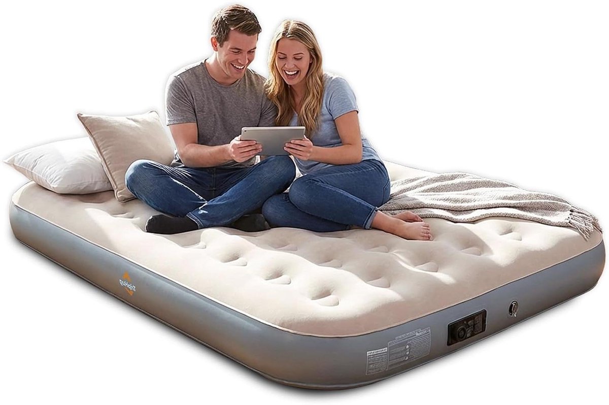 Luchtbed Queen - Opblaasbaar bed - Kamperen en logeren - Ingebouwde elektrische pomp - Queen size - Grijs